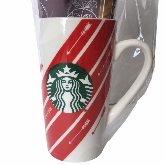 STARBUCKS Mug Valentines Heart Arrows Tall 16oz Coffee Cocoa Stripe NWT - Picture 4 of 8